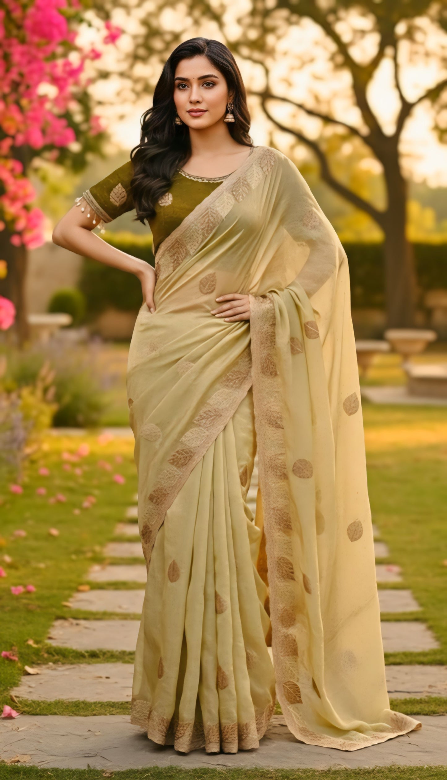 Elegant leaf print designer saree