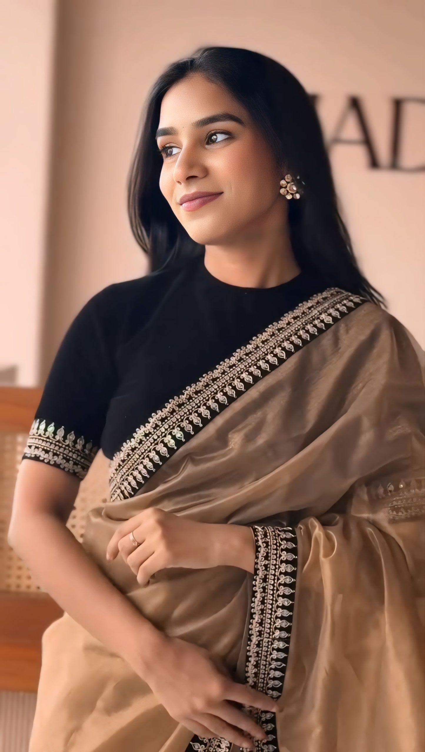 Elegant black organza saree