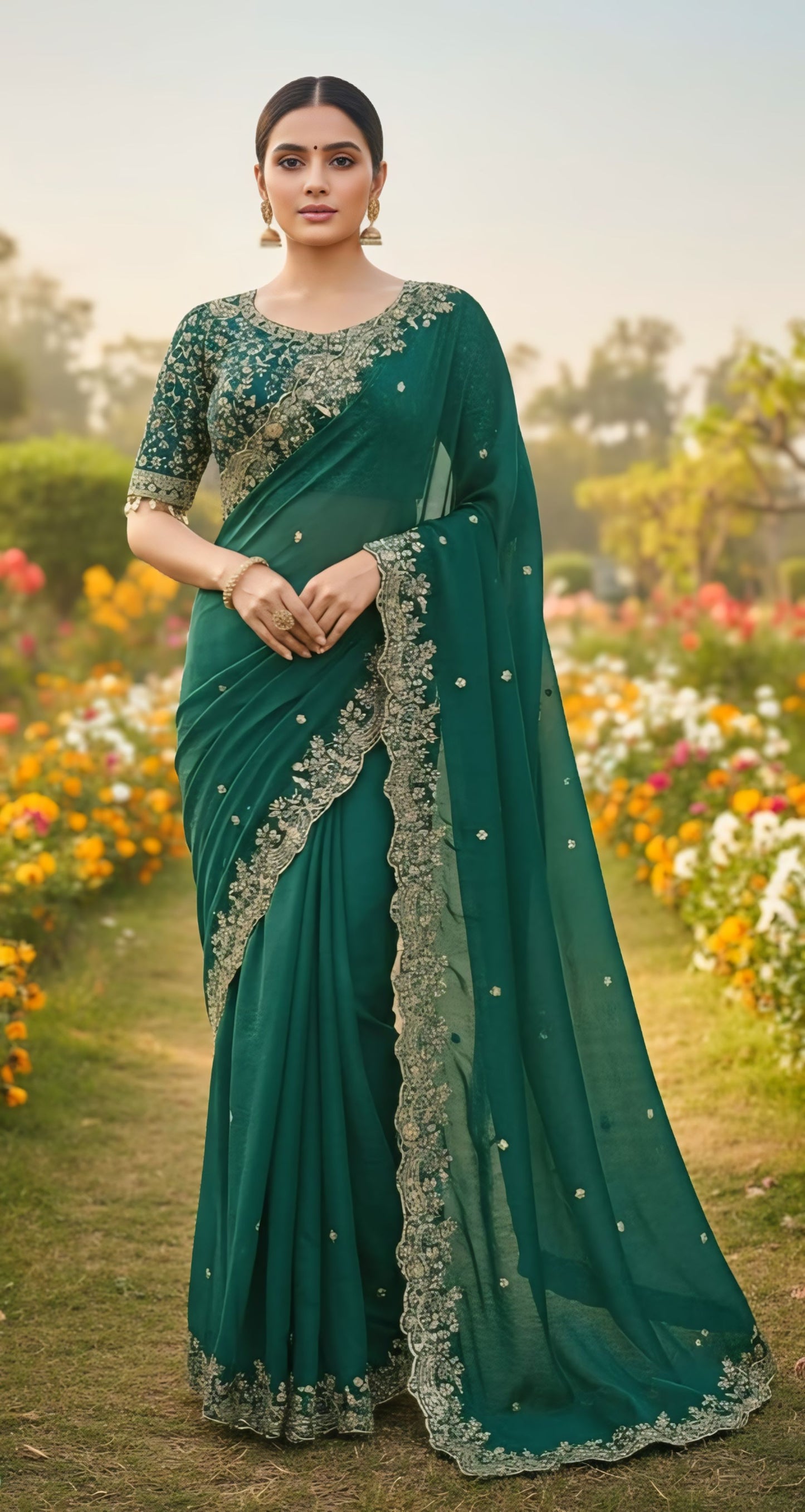 Women primium embroidered georgette saree