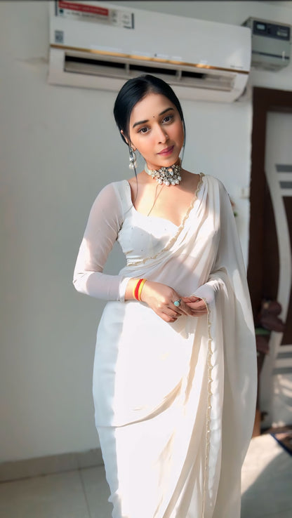 Georgette White bollywood saree