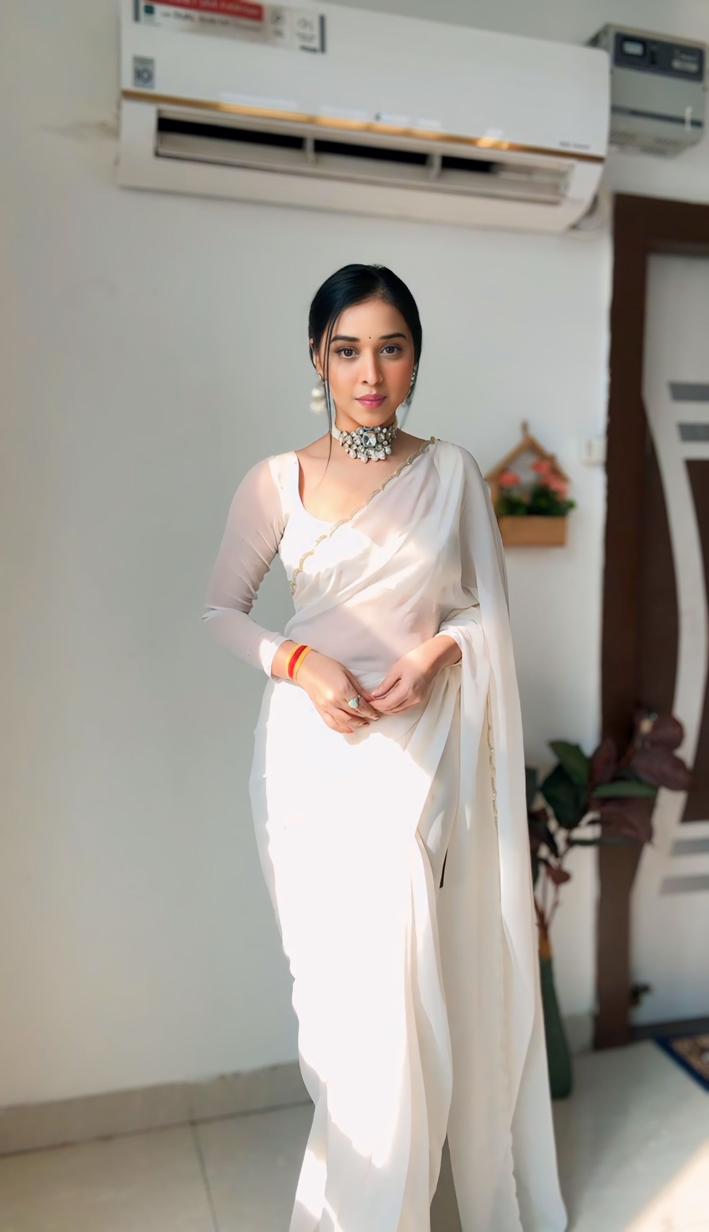 Georgette White bollywood saree