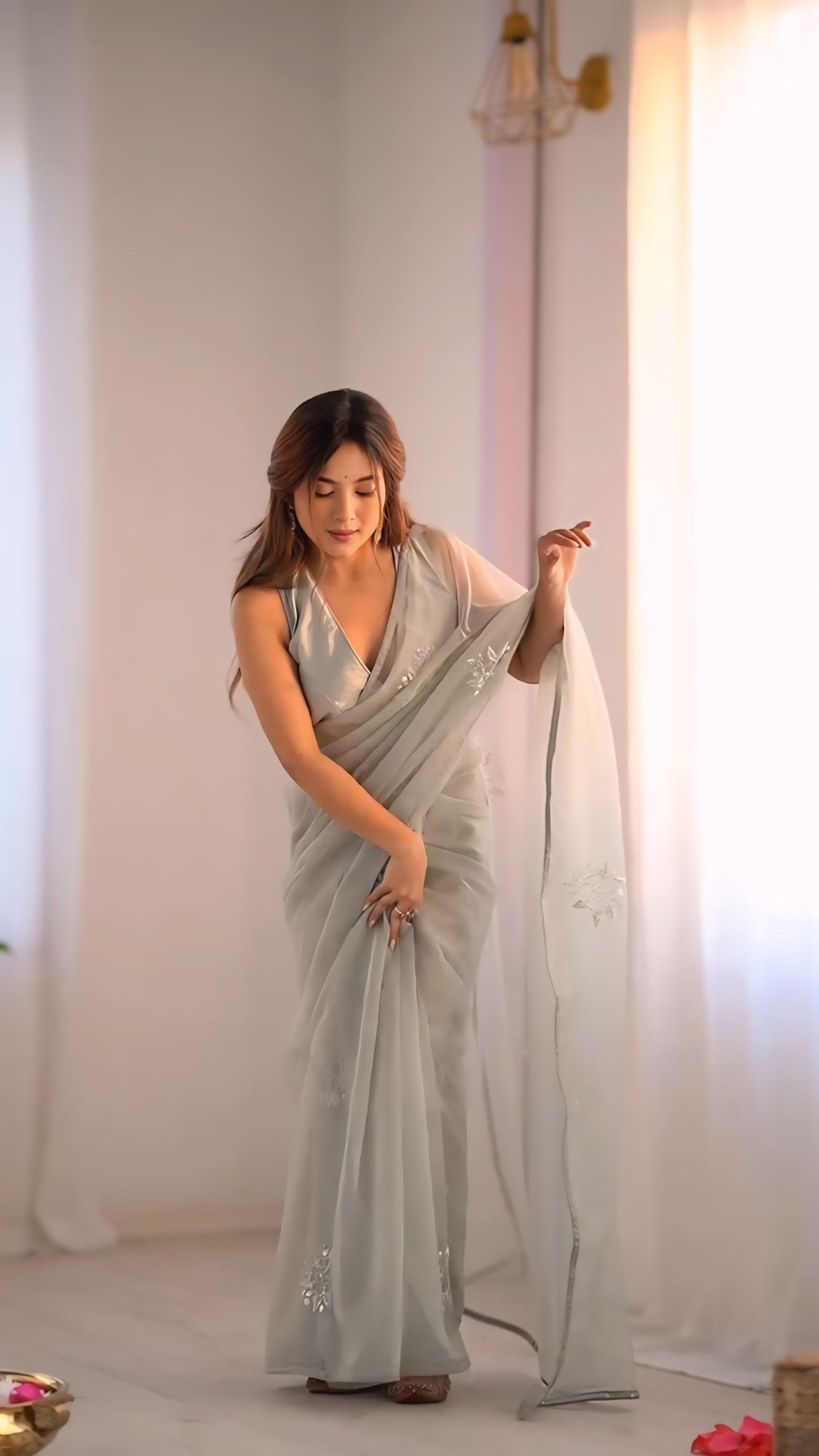 Silver grey fendi saree