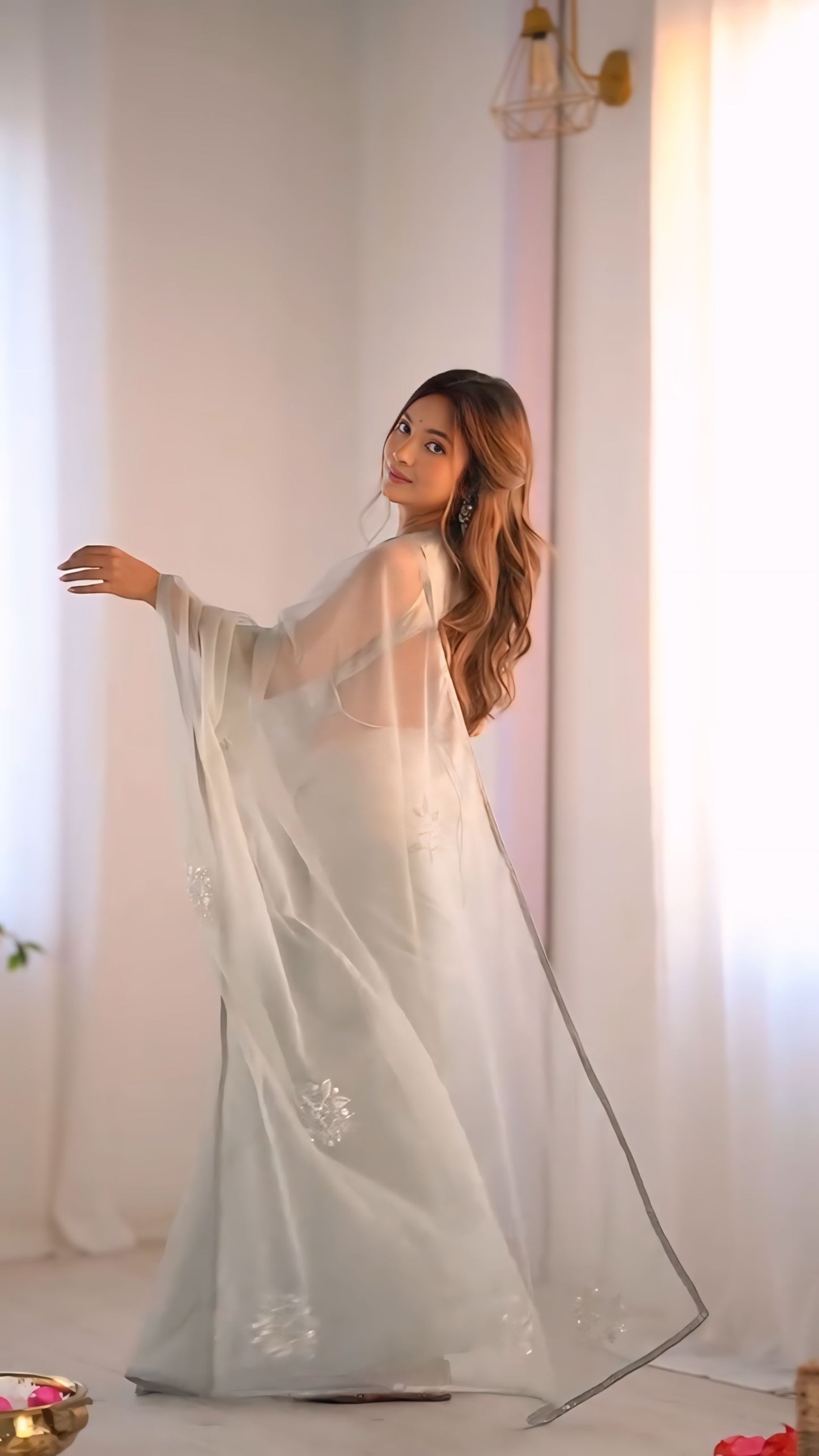 Silver grey fendi saree