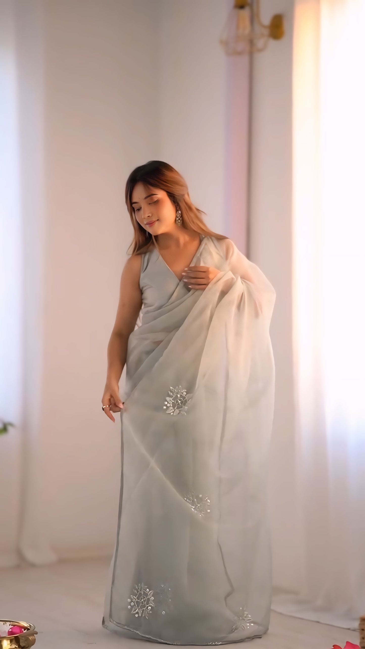 Silver grey fendi saree