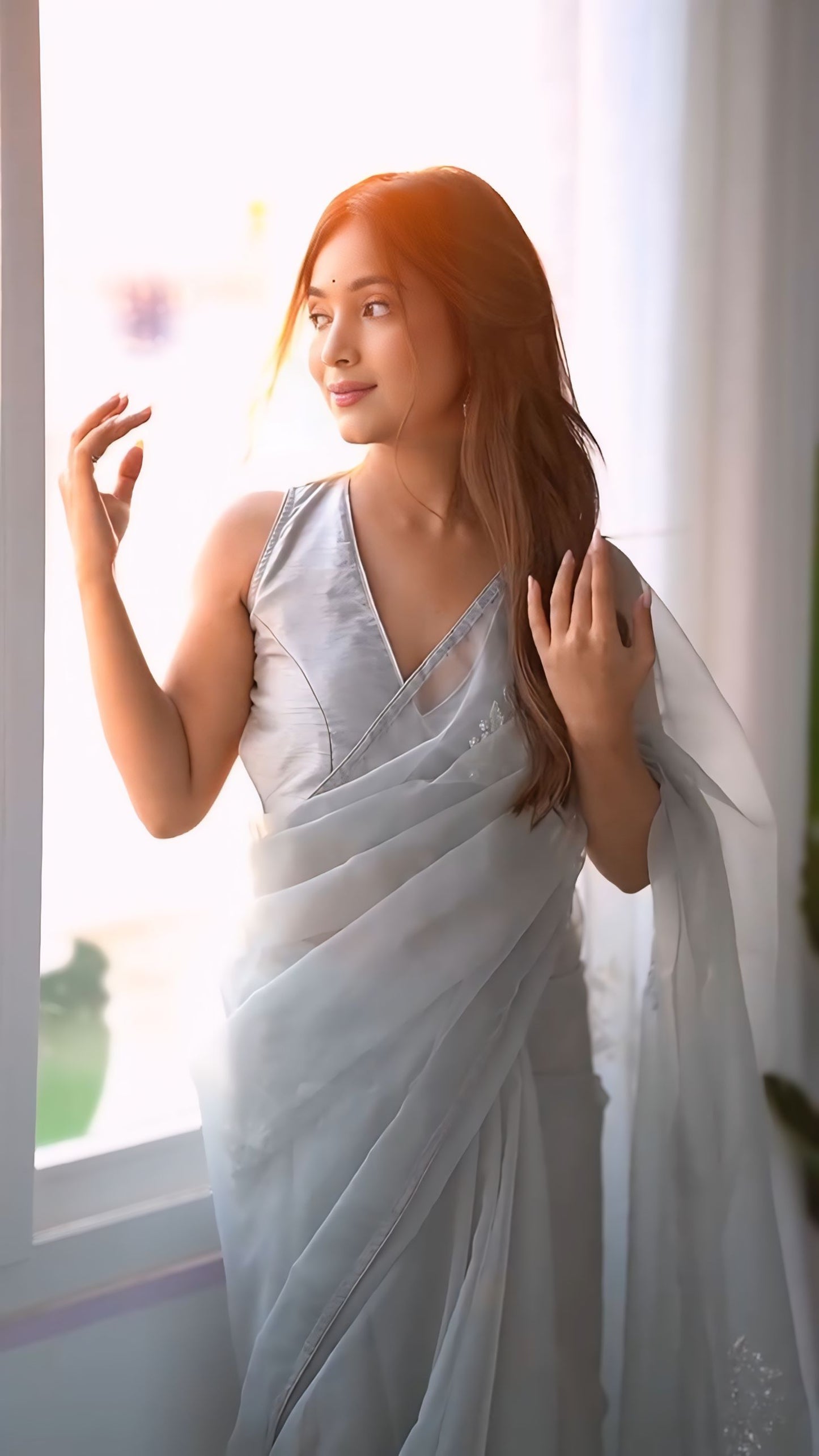 Silver grey fendi saree
