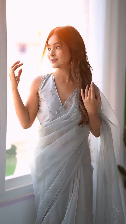 Silver grey fendi saree