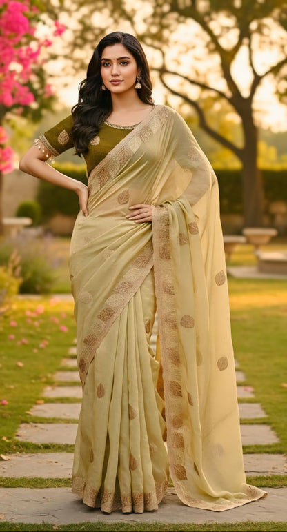 Elegant leaf print designer saree