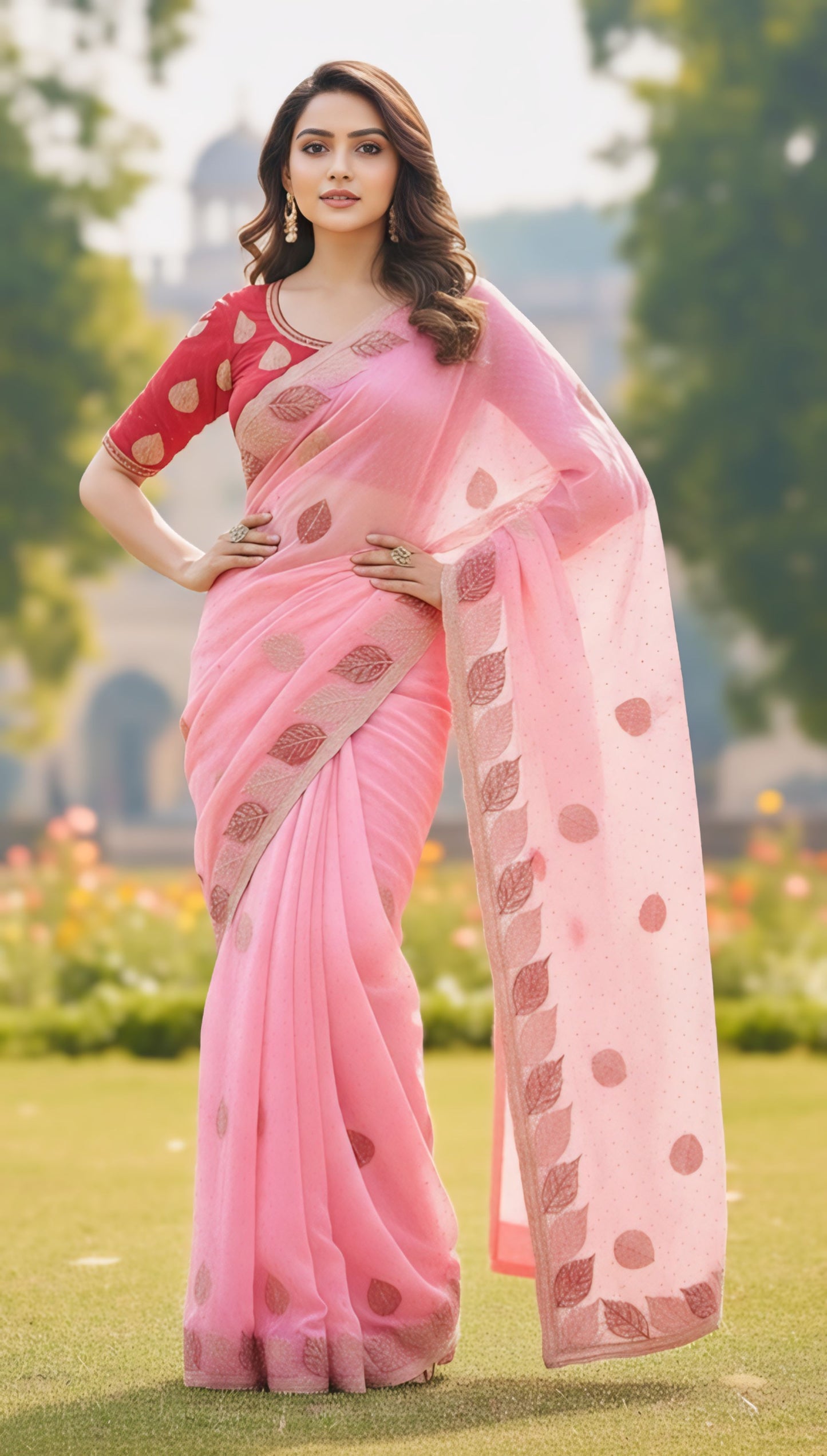 Elegant leaf print designer saree