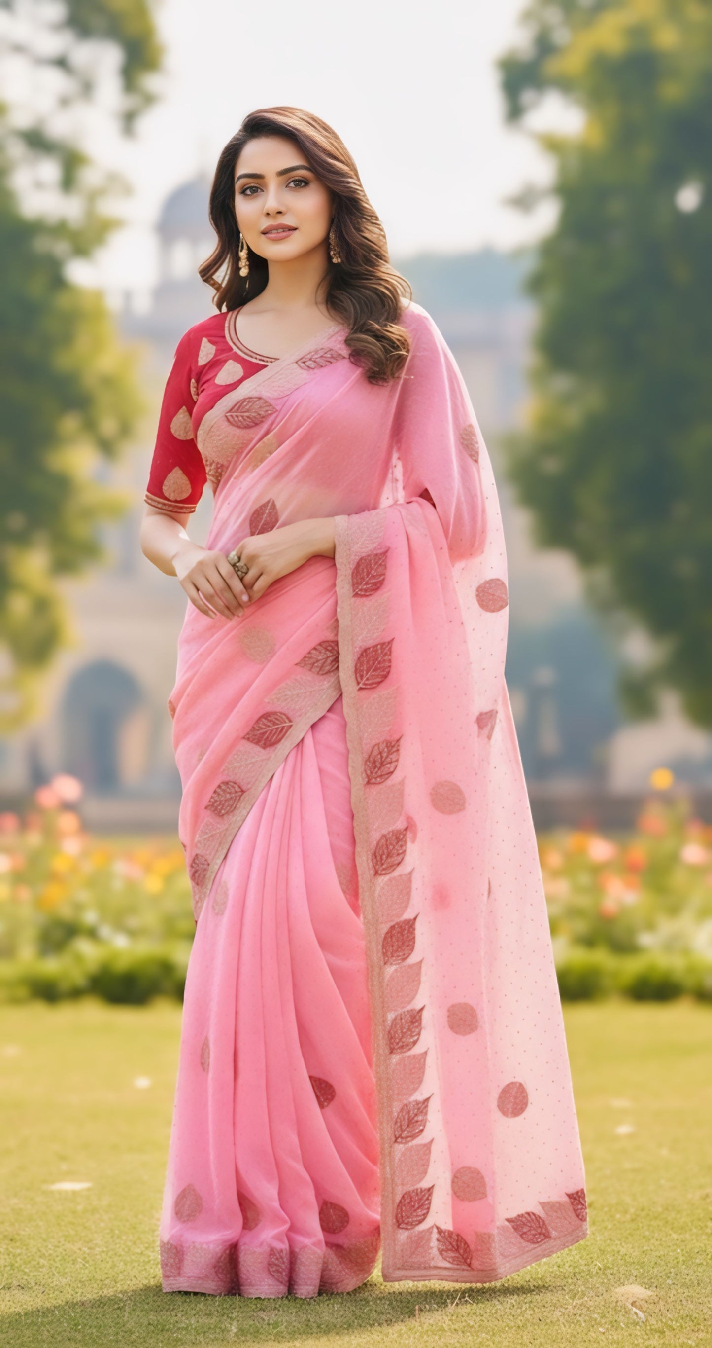 Elegant leaf print designer saree