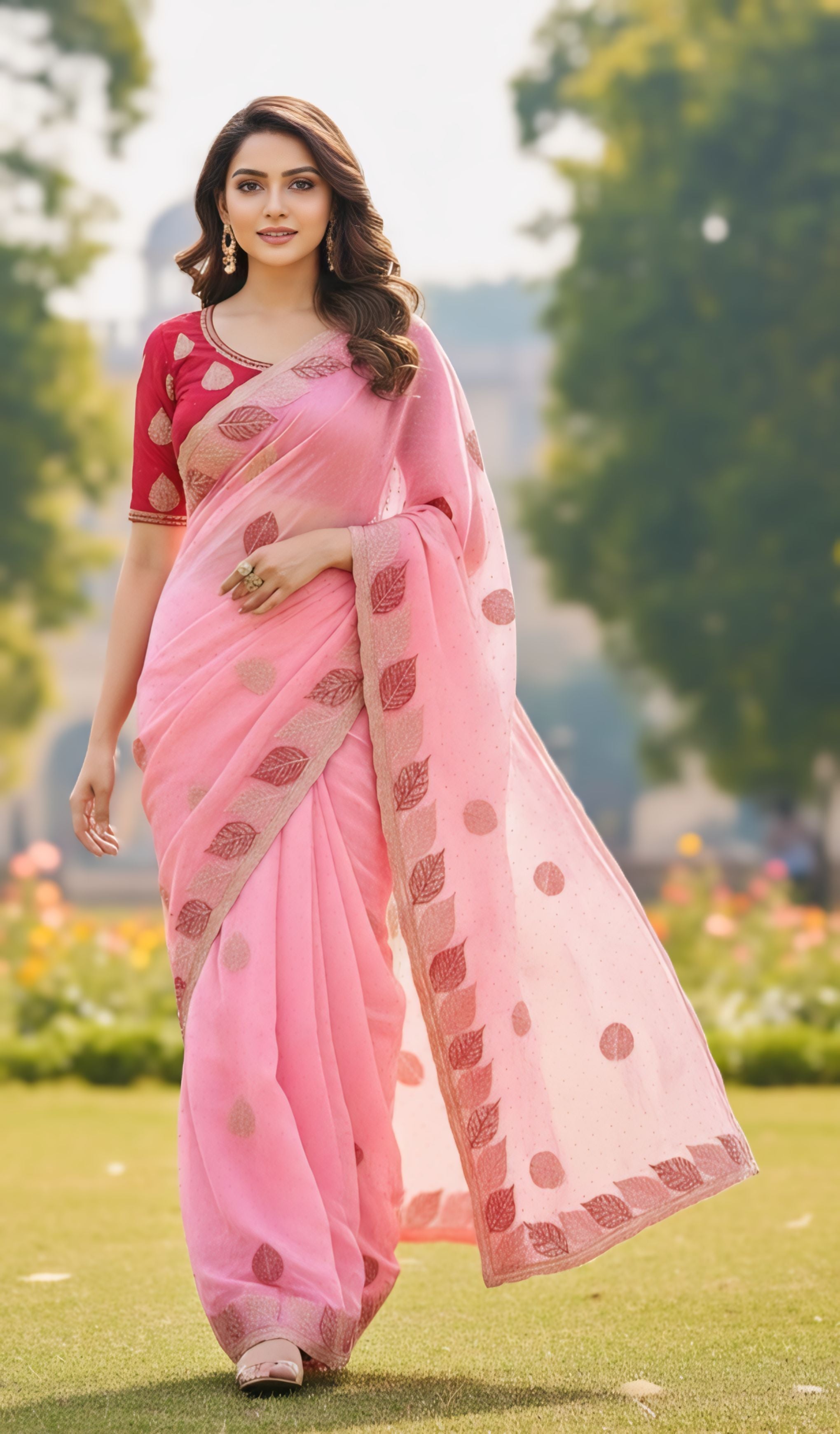 Elegant leaf print designer saree