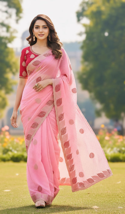 Elegant leaf print designer saree