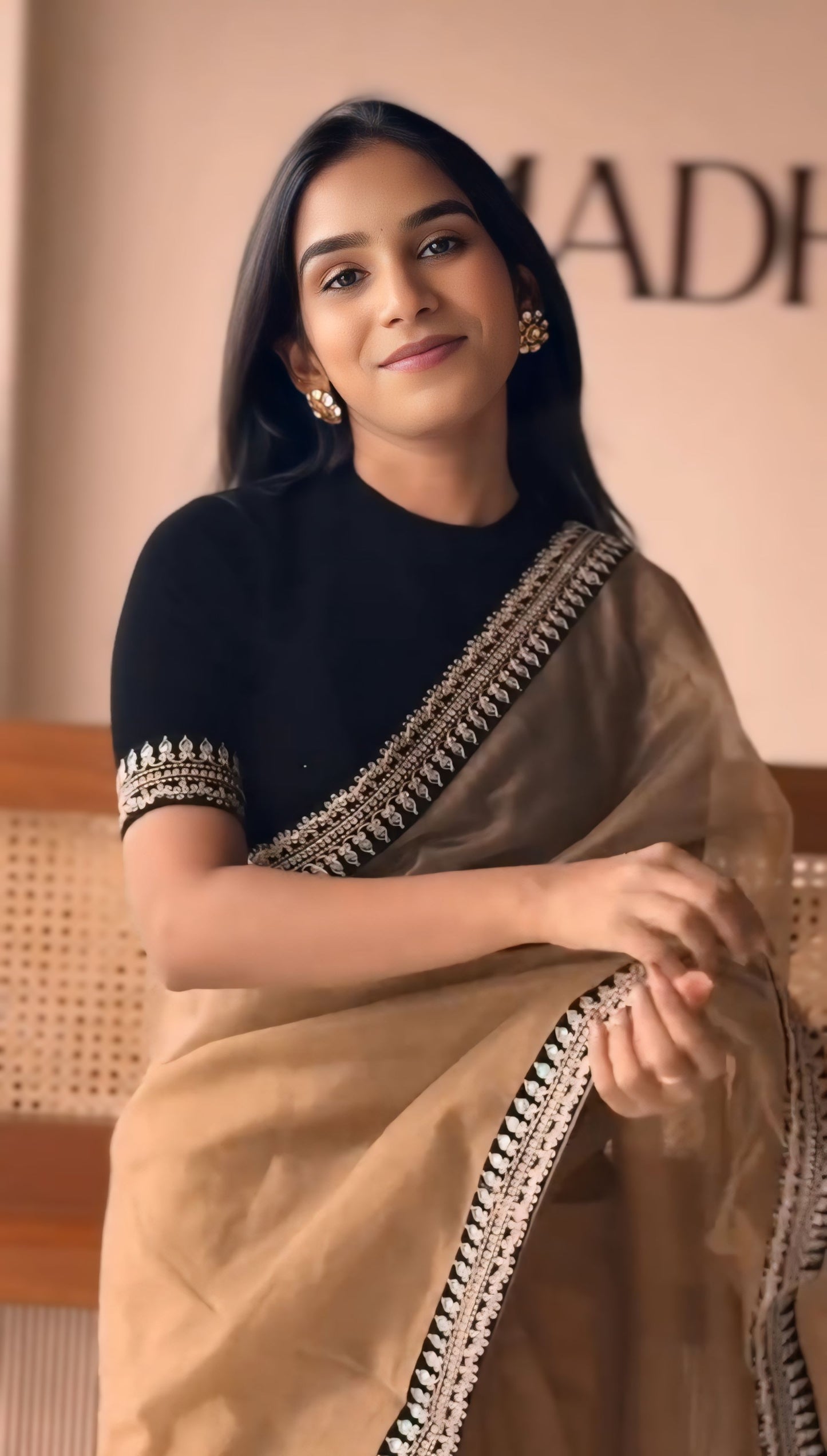 Elegant black organza saree