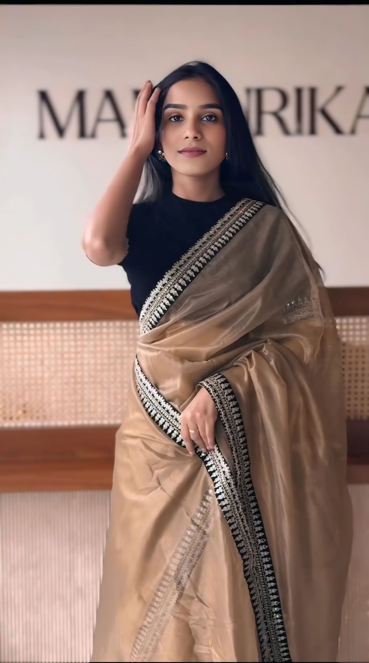 Elegant black organza saree