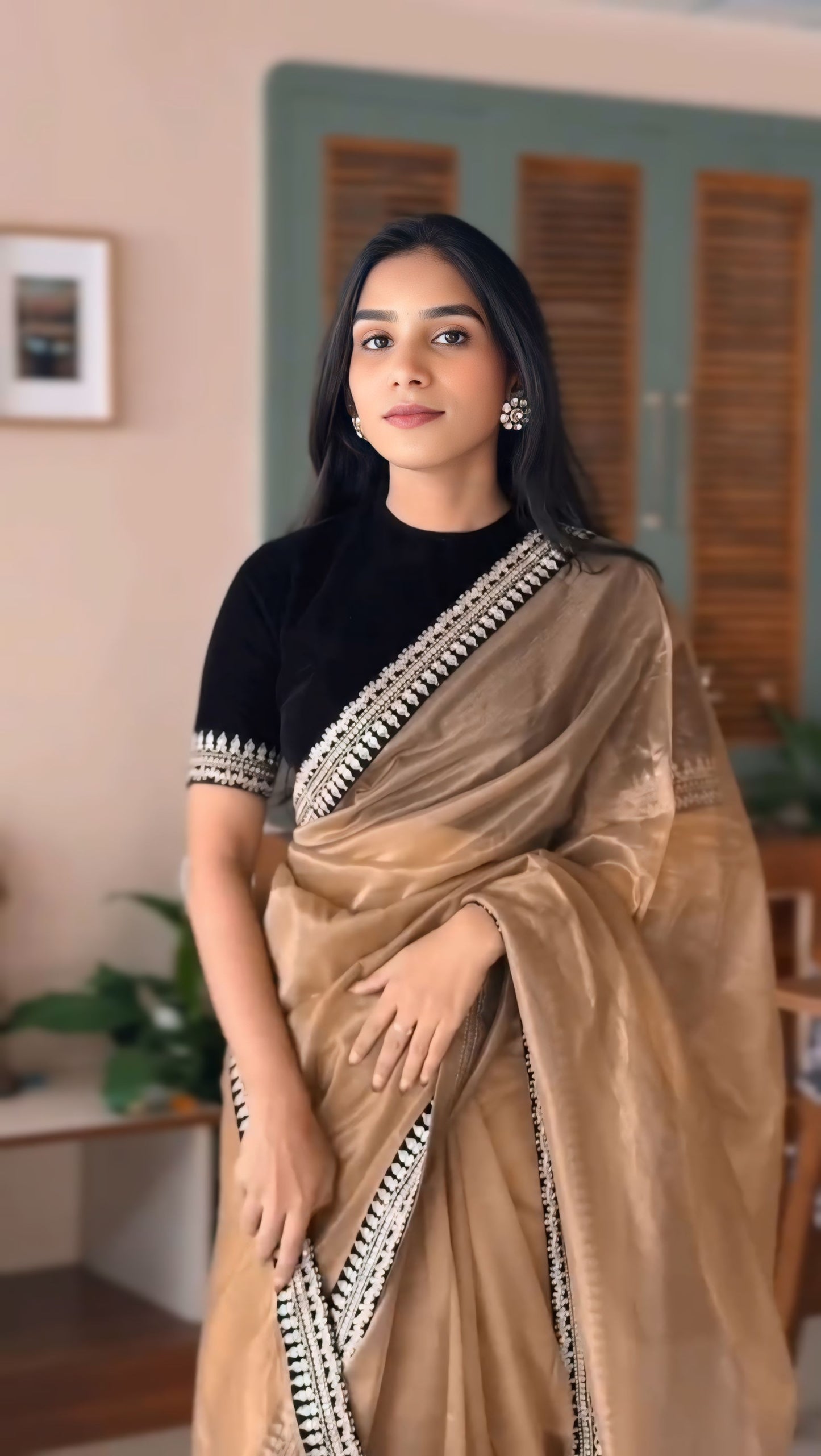 Elegant black organza saree