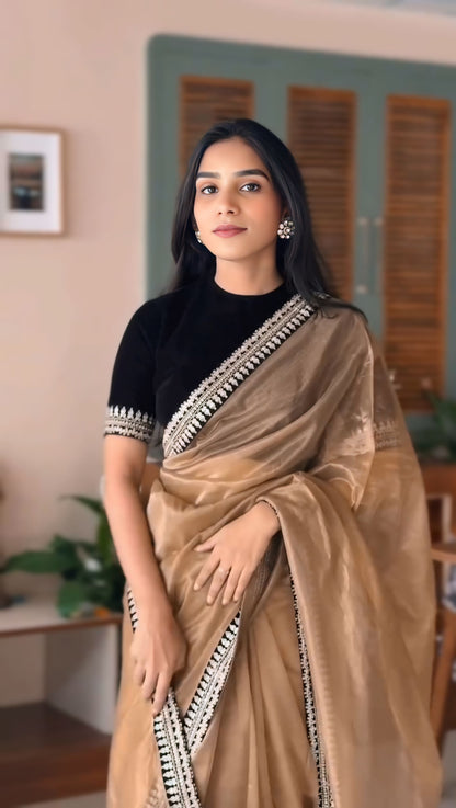Elegant black organza saree