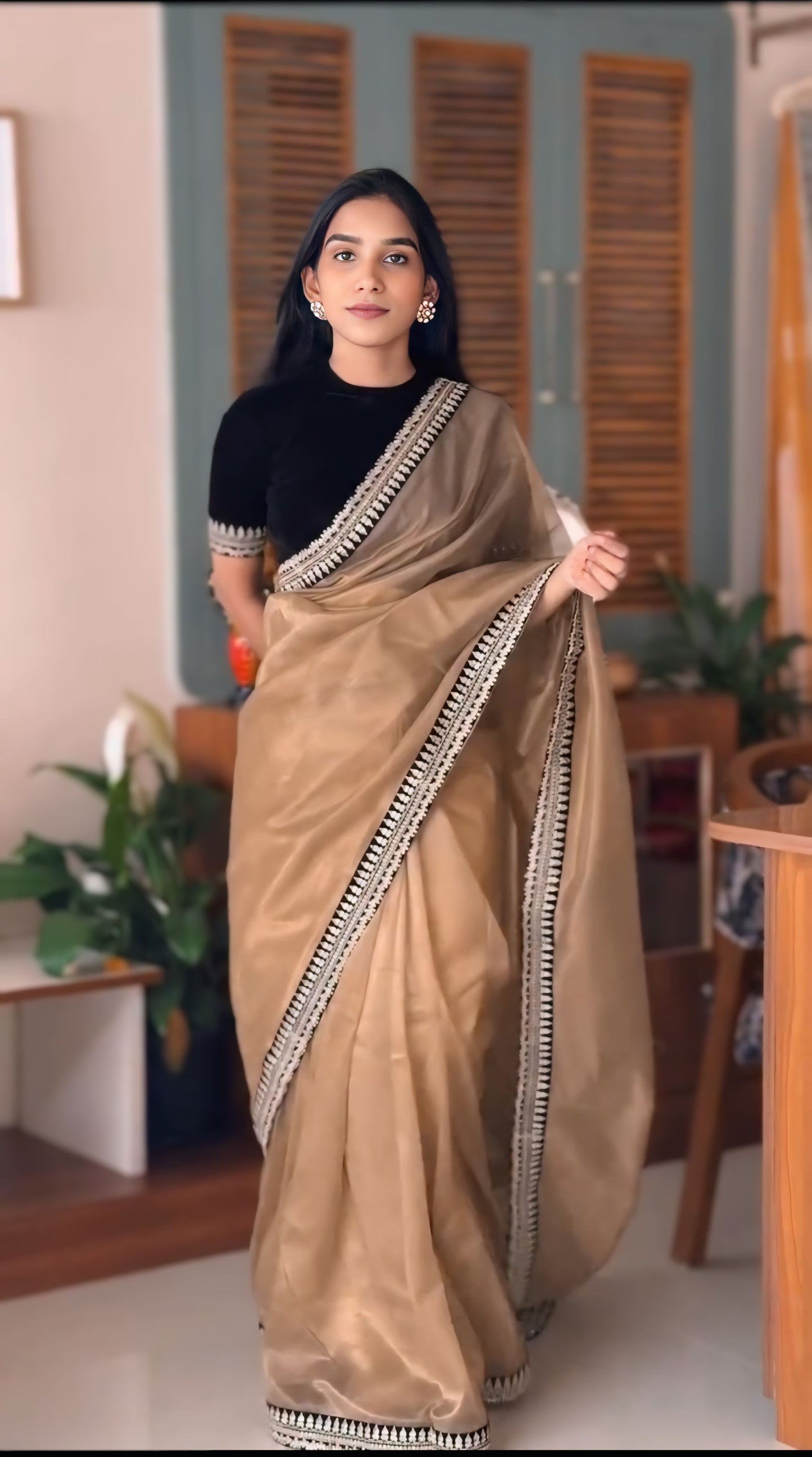 Elegant black organza saree