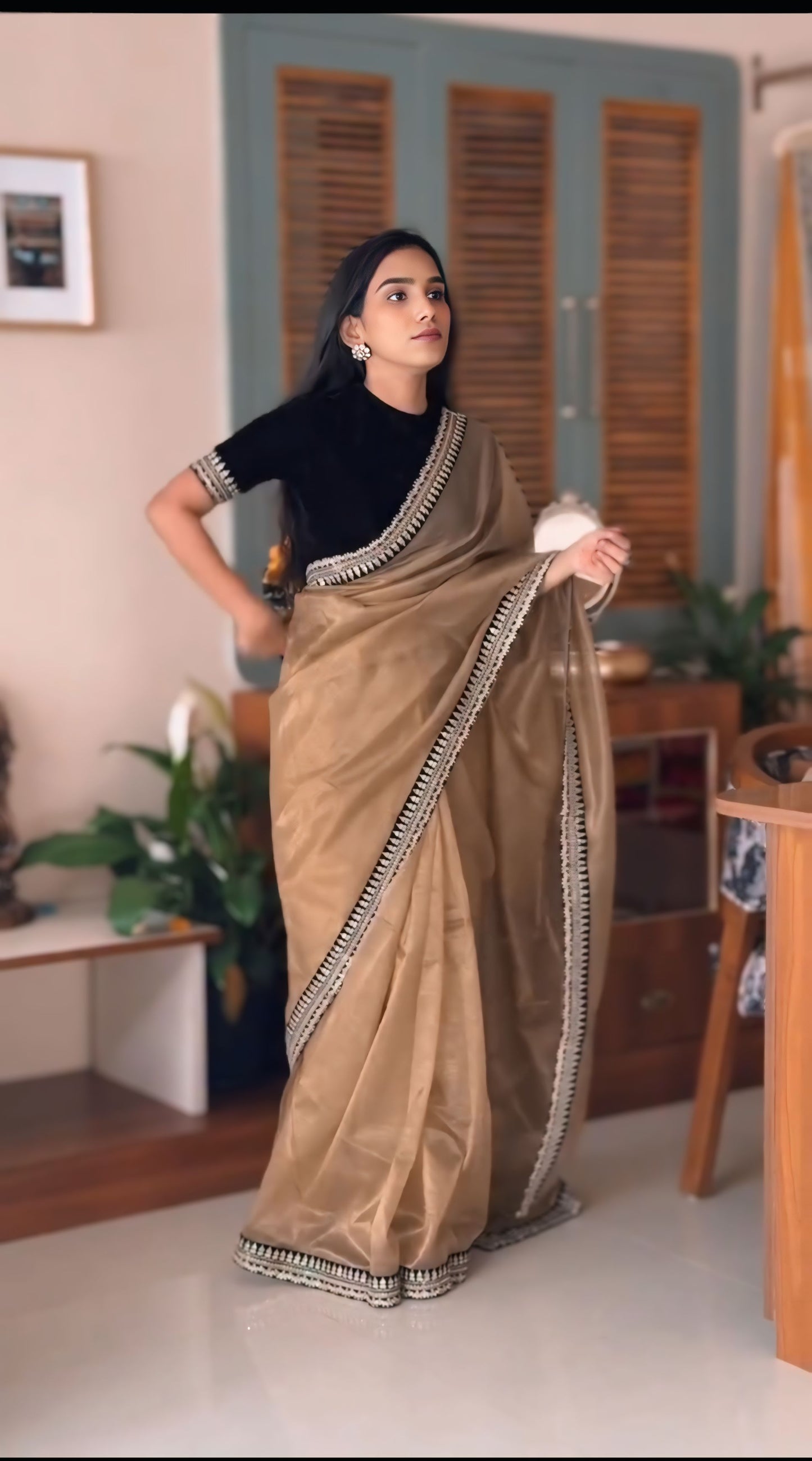 Elegant black organza saree