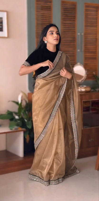 Elegant black organza saree
