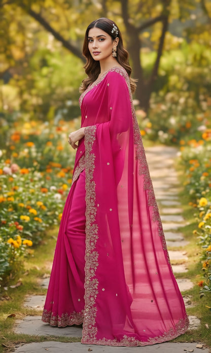 Women softpink purple embroidered saree