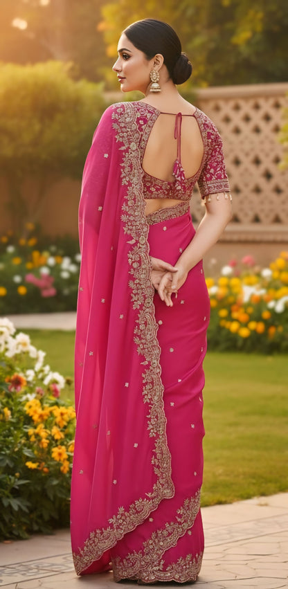 Women softpink purple embroidered saree
