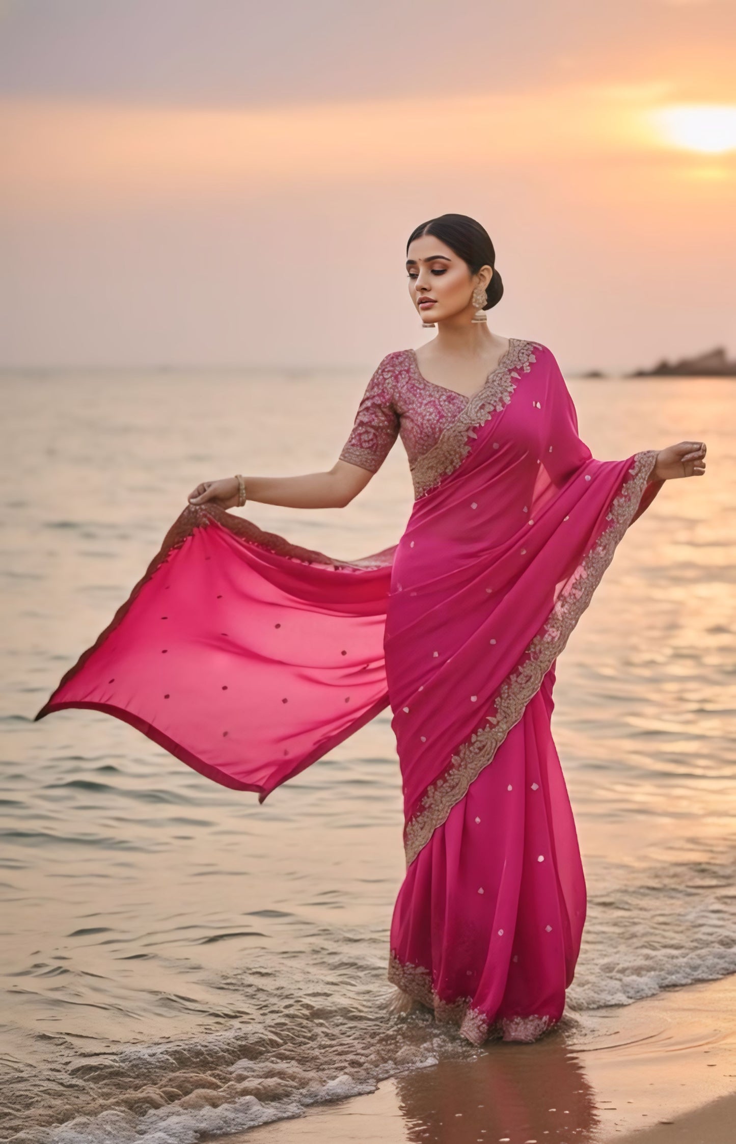 Women softpink purple embroidered saree