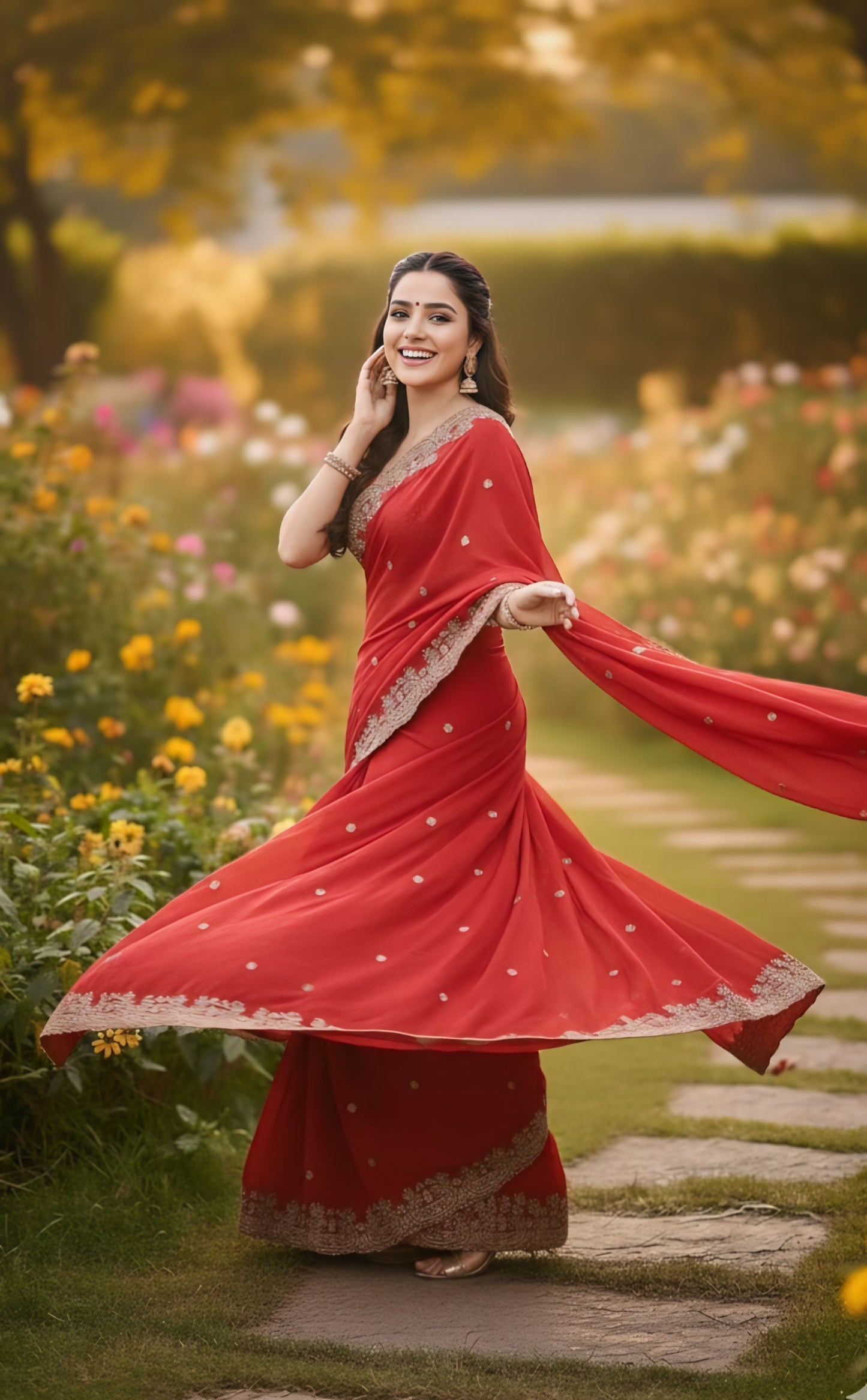 Women primium red embroidered saree