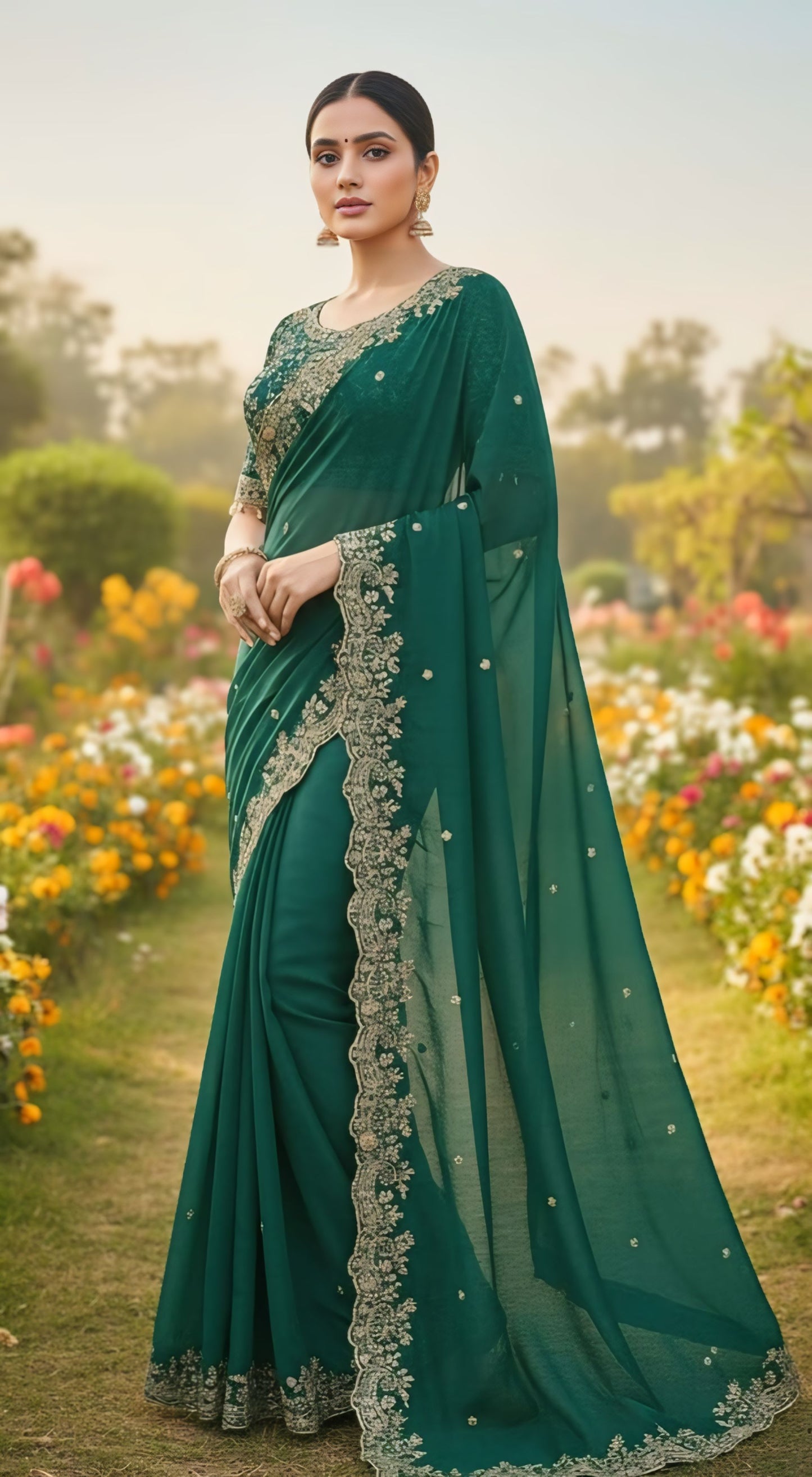 Women primium embroidered georgette saree