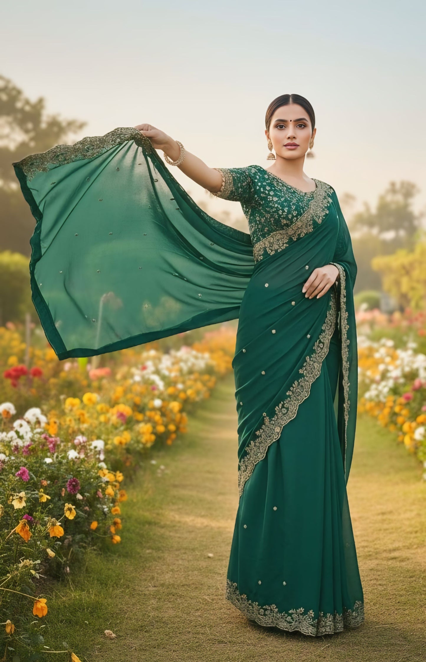 Women primium embroidered georgette saree