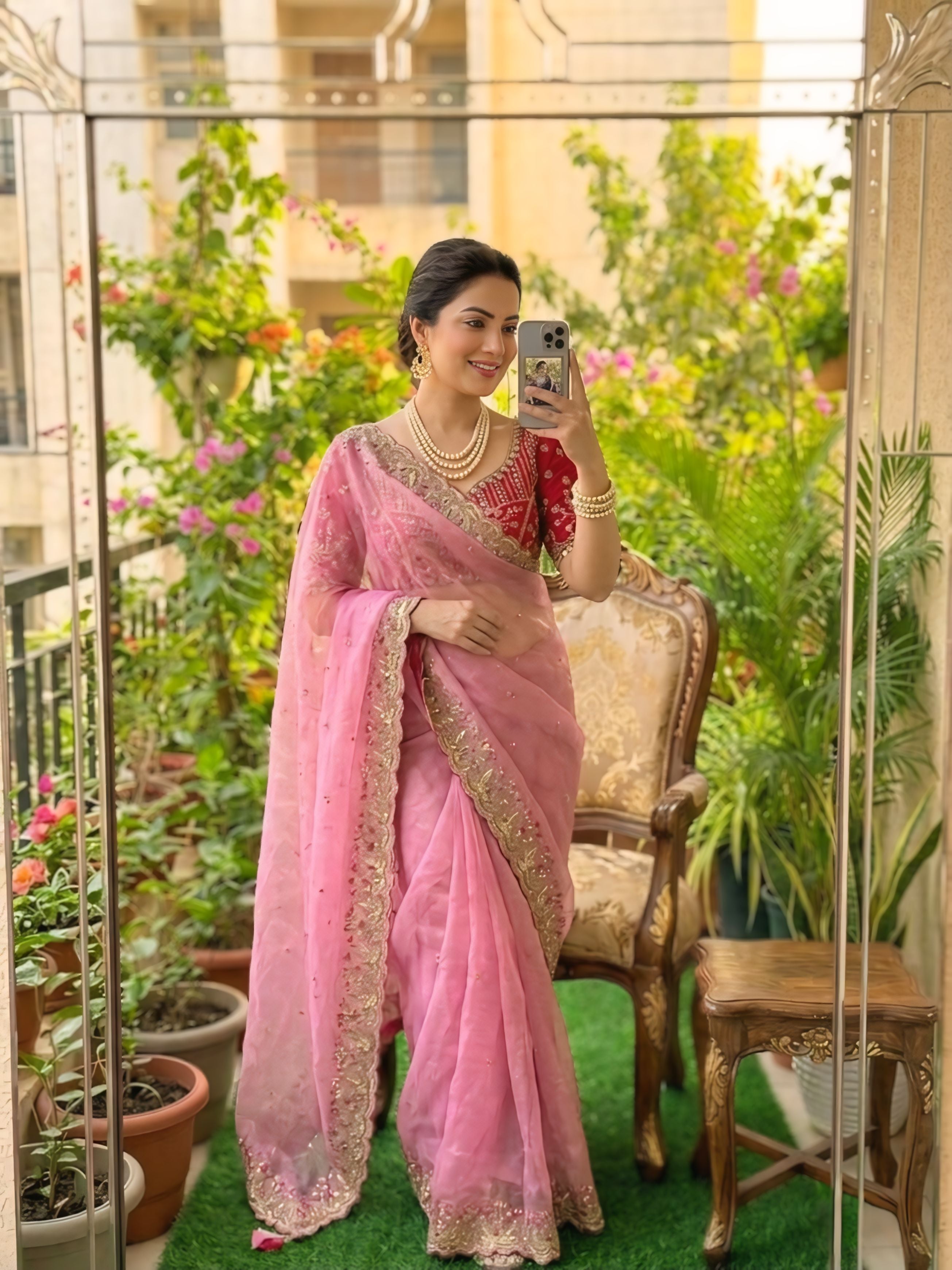 Baby pink 🩷 embroidered designer saree