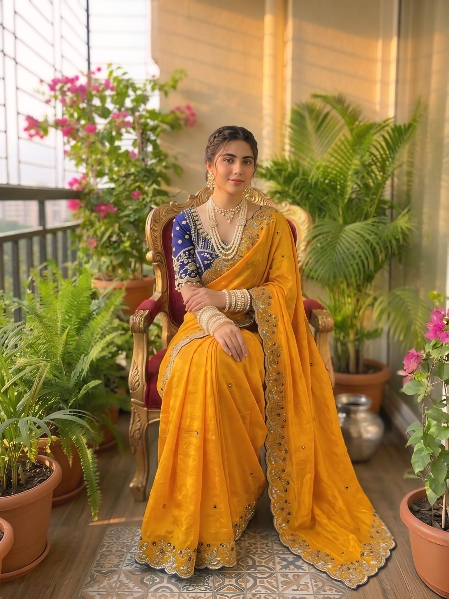 Women embroidered designer saree orange