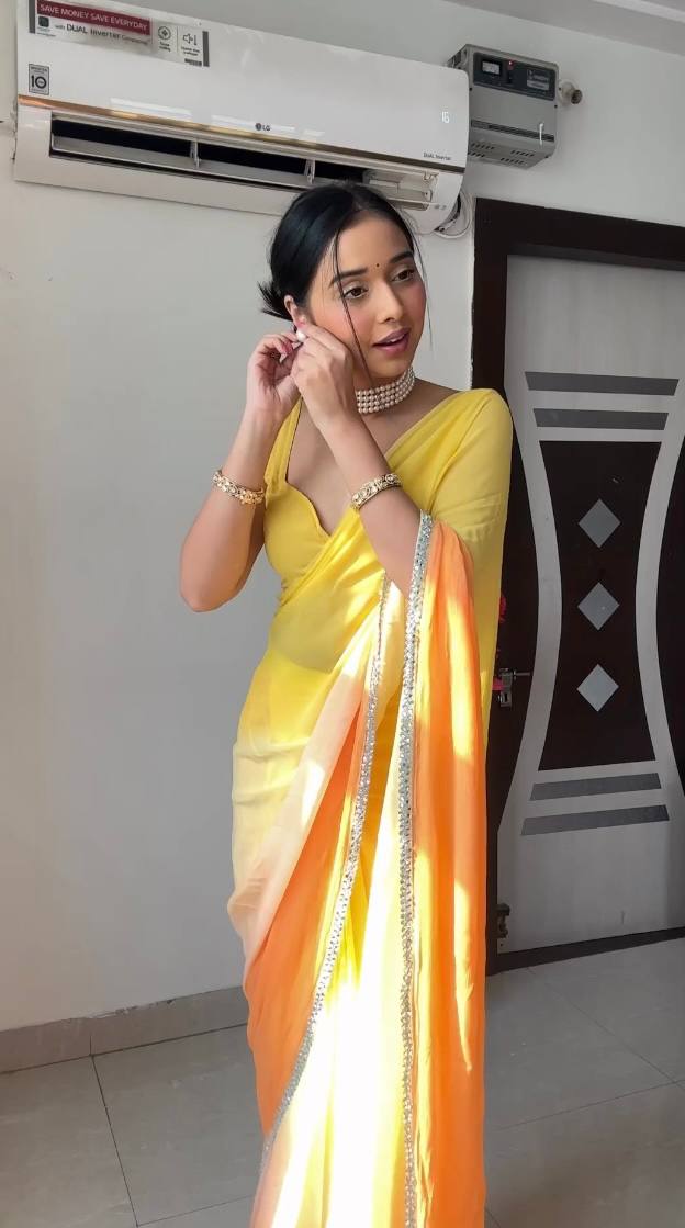 Yellow & orange gradient georgette saree