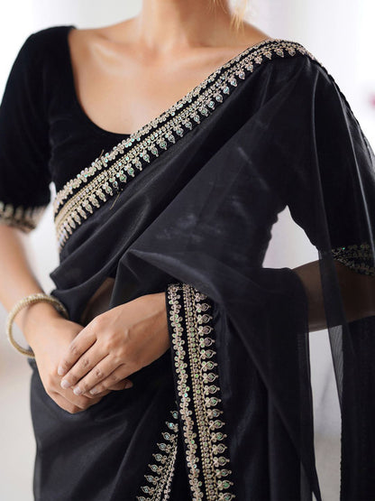 Elegant 🖤 black organza saree designer