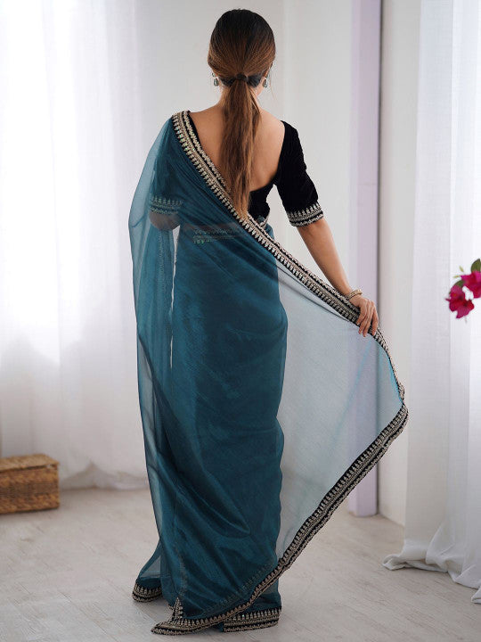 Elegant organza saree designer border