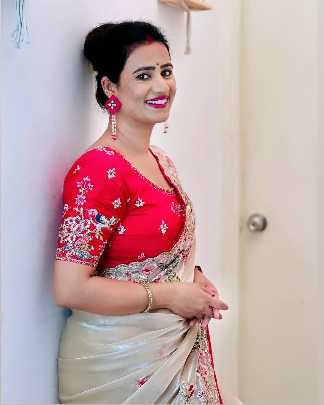 Embroidered organza silk saree