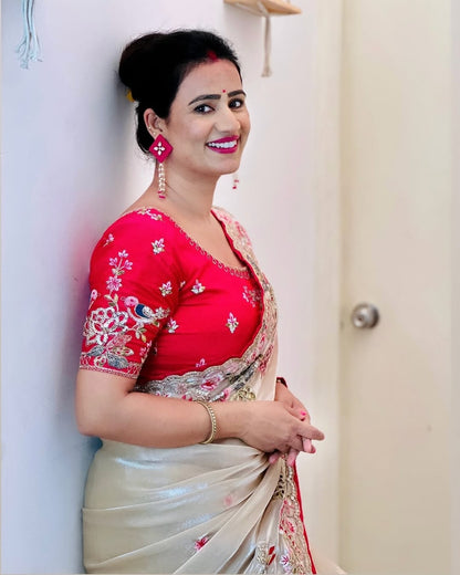Embroidered organza silk saree