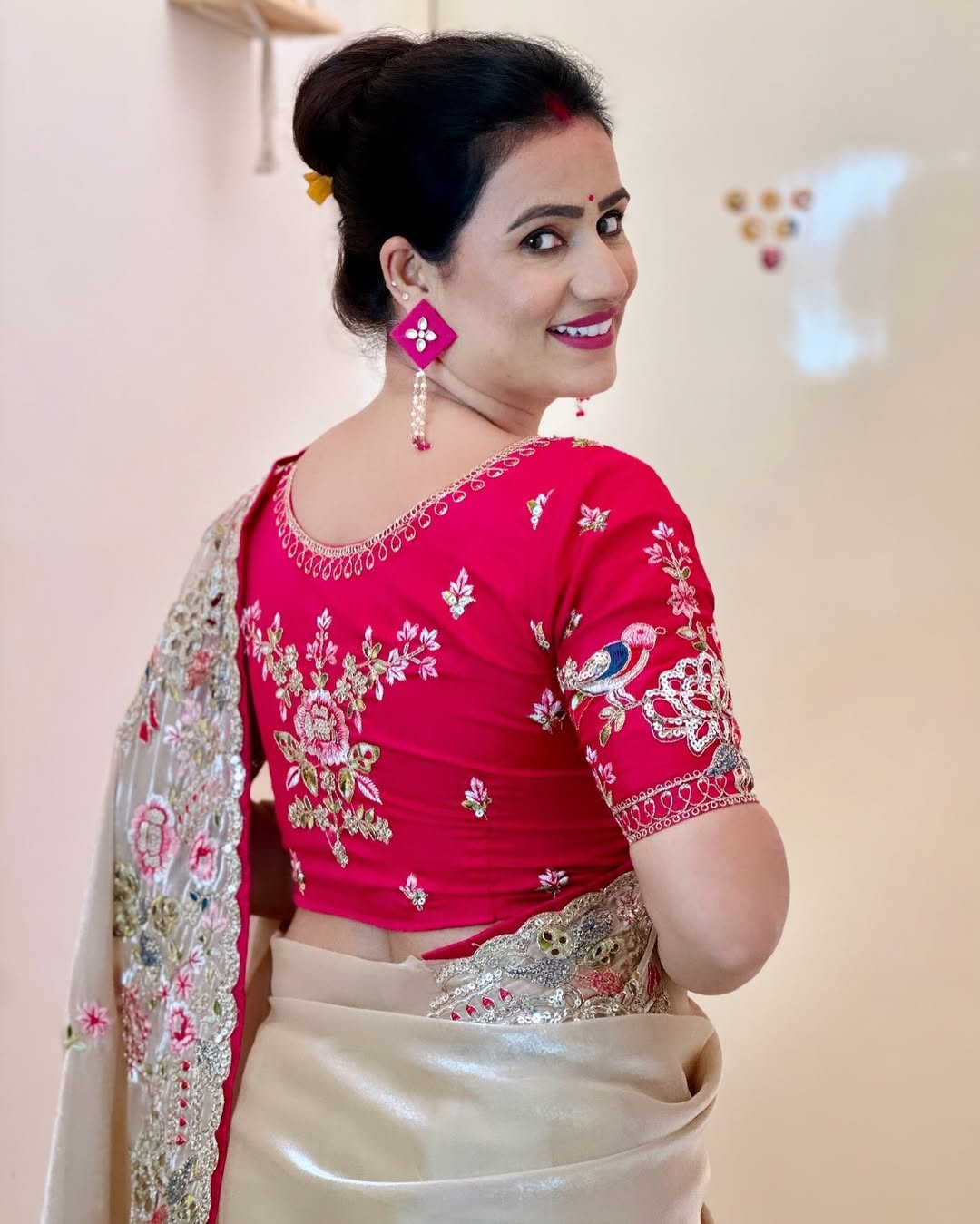 Embroidered organza silk saree