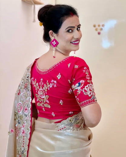 Embroidered organza silk saree