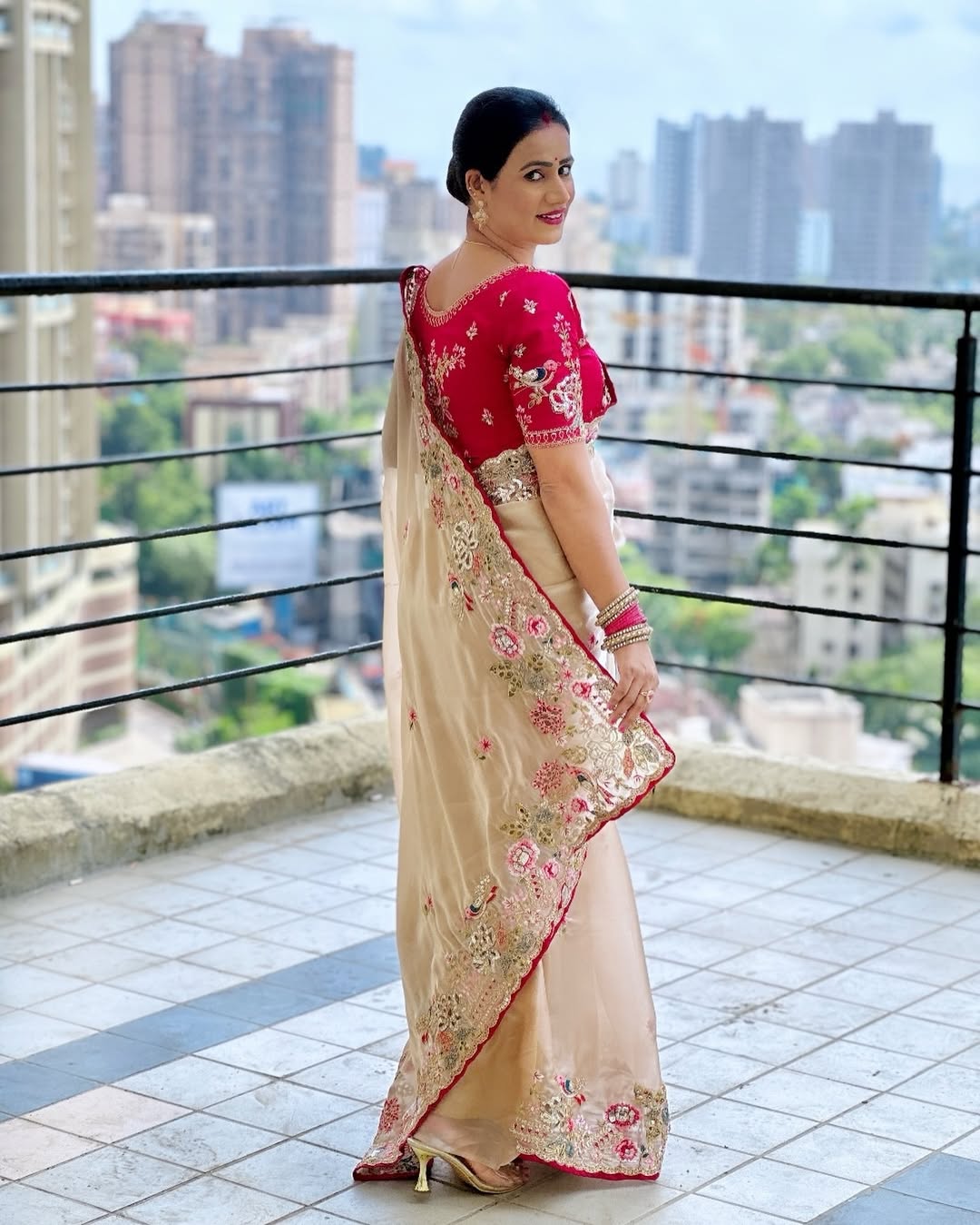 Embroidered organza silk saree