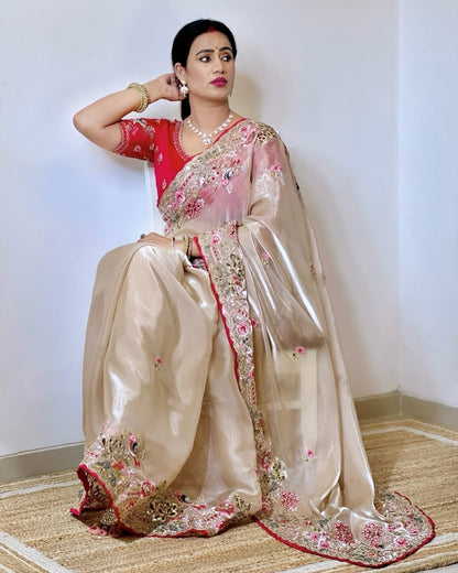 Embroidered organza silk saree