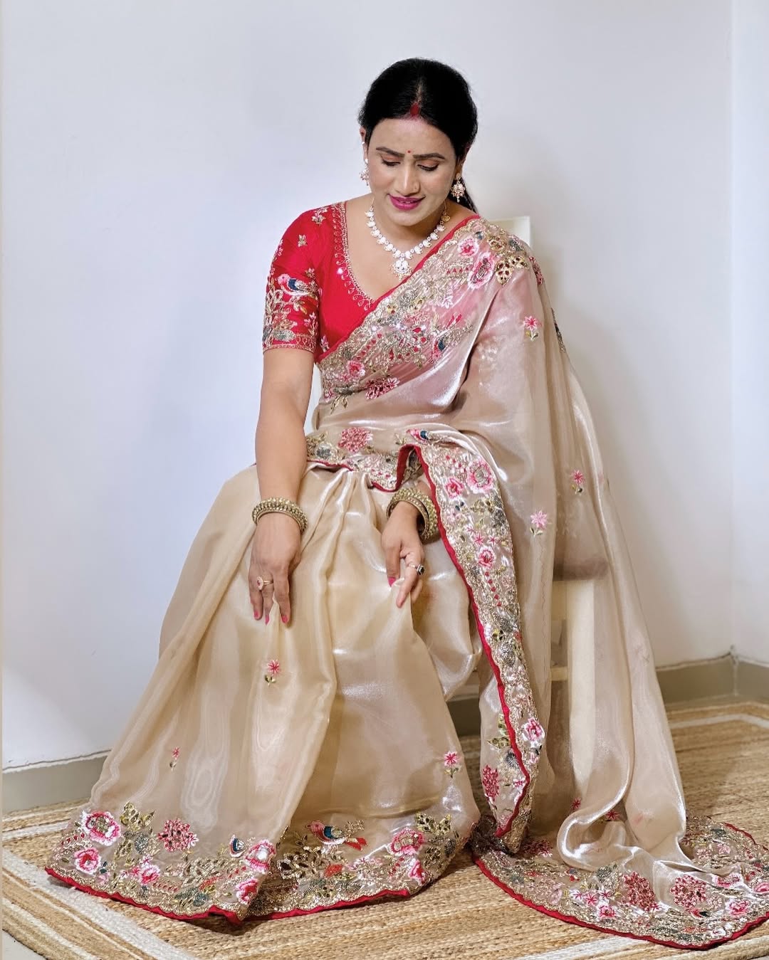 Embroidered organza silk saree