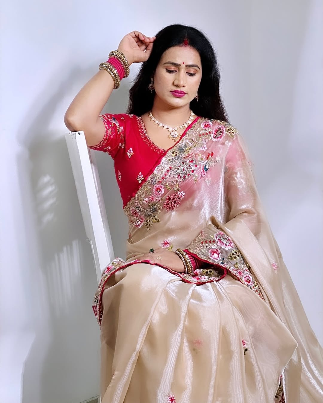 Embroidered organza silk saree