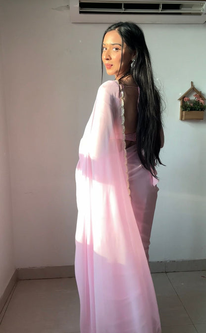 Georgett pink party' wear saree