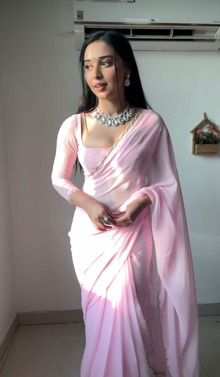 Georgett pink party' wear saree