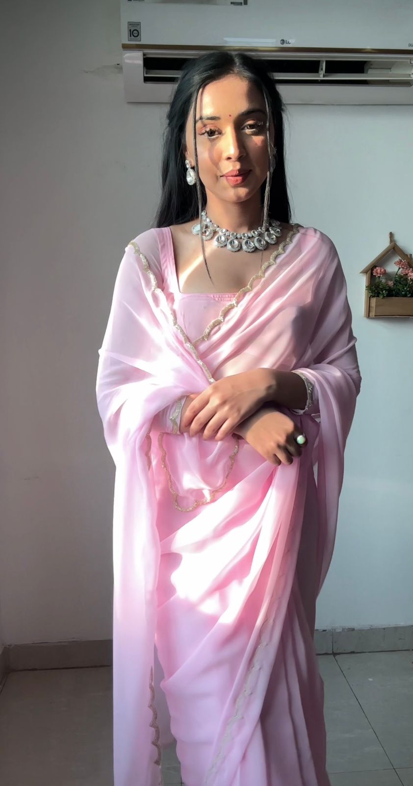 Georgett pink party' wear saree