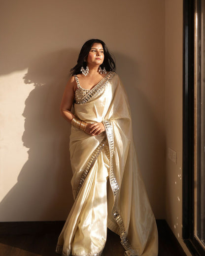 Primium organza silk saree mirror work