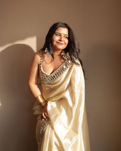 Primium organza silk saree mirror work