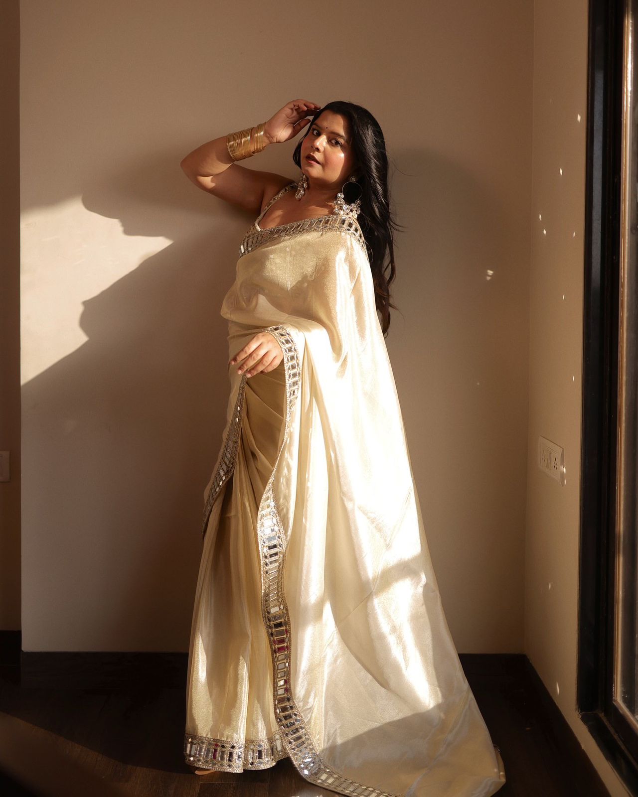 Primium organza silk saree mirror work