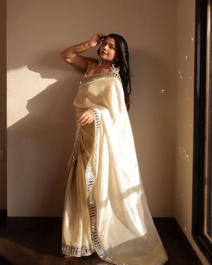 Primium organza silk saree mirror work