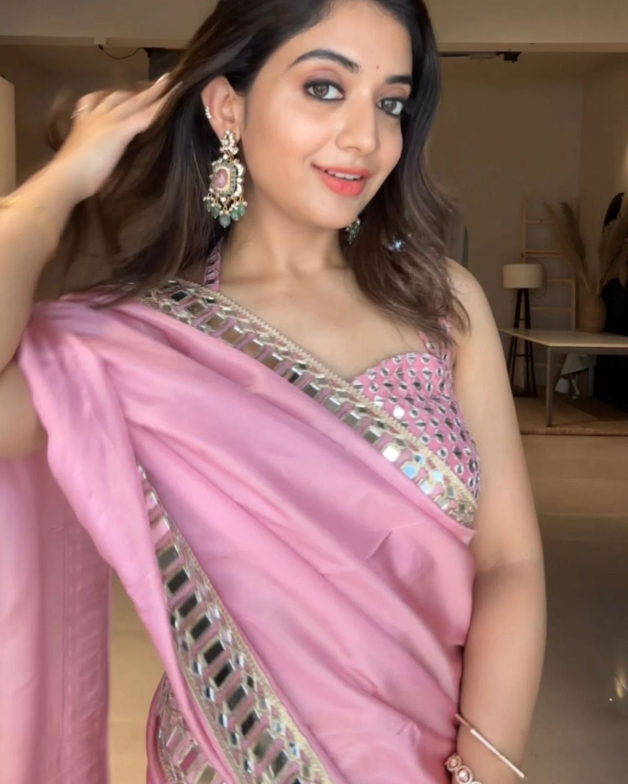 Primium soft organza silk saree mirror work