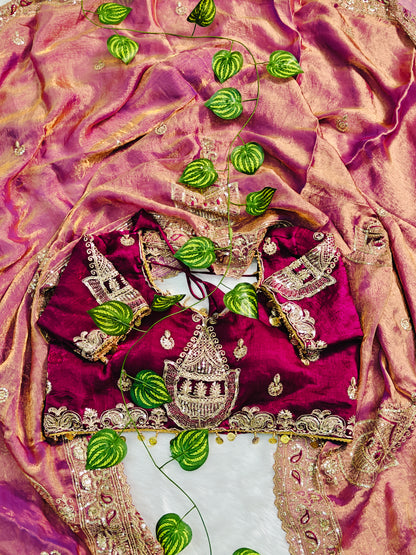 Embroidered organzan silk saree orange